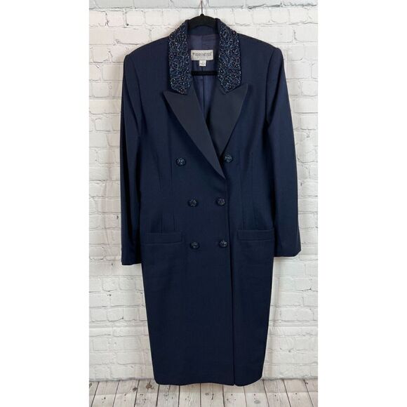 JOHN MEYER OF NORWICH blue wool beaded evening cocktail blazer coat 10 NWOT - Picture 1 of 9